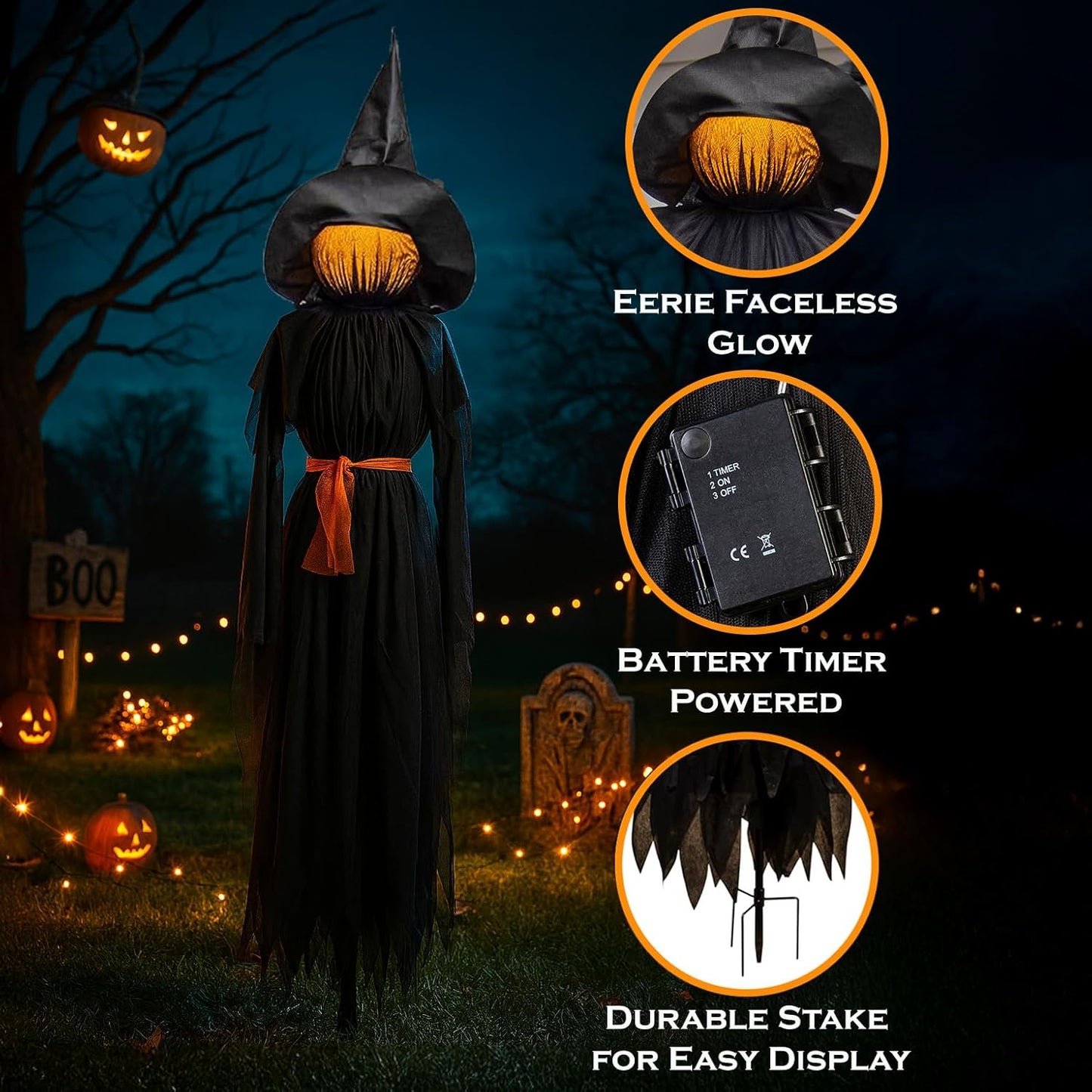 LED Halloween Black Witches with Hats Stakes