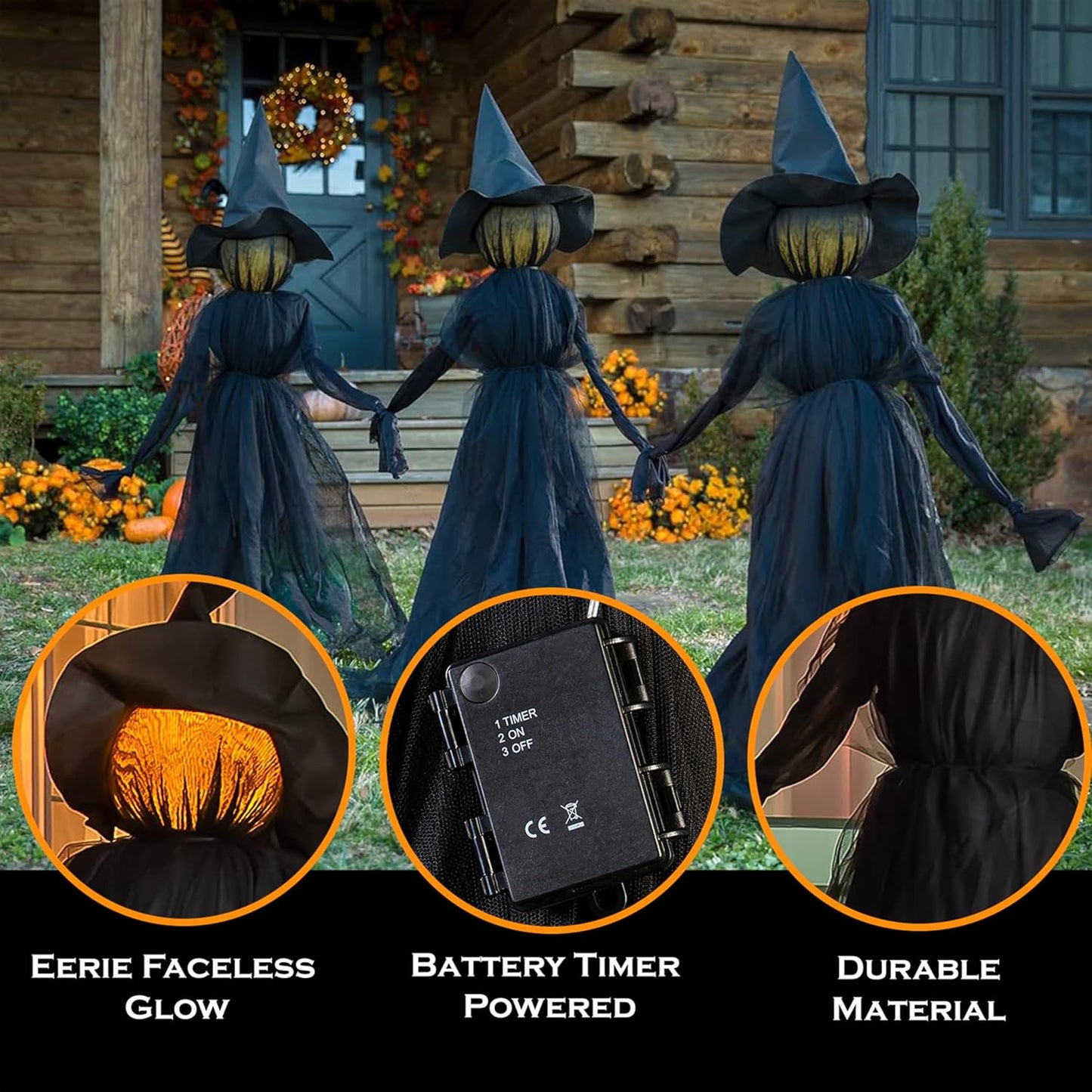 LED Halloween Black Witches with Hats Stakes