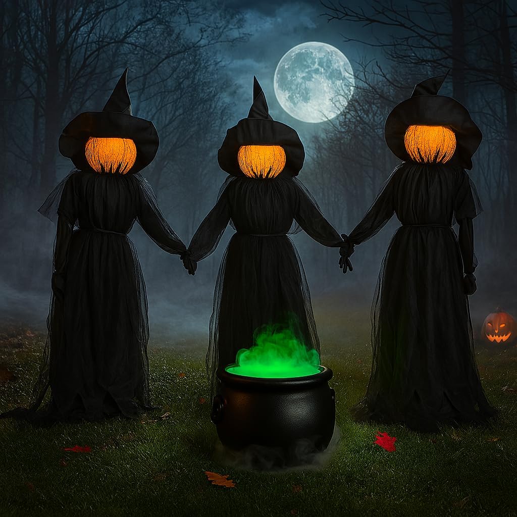 LED Halloween Black Witches with Hats Stakes