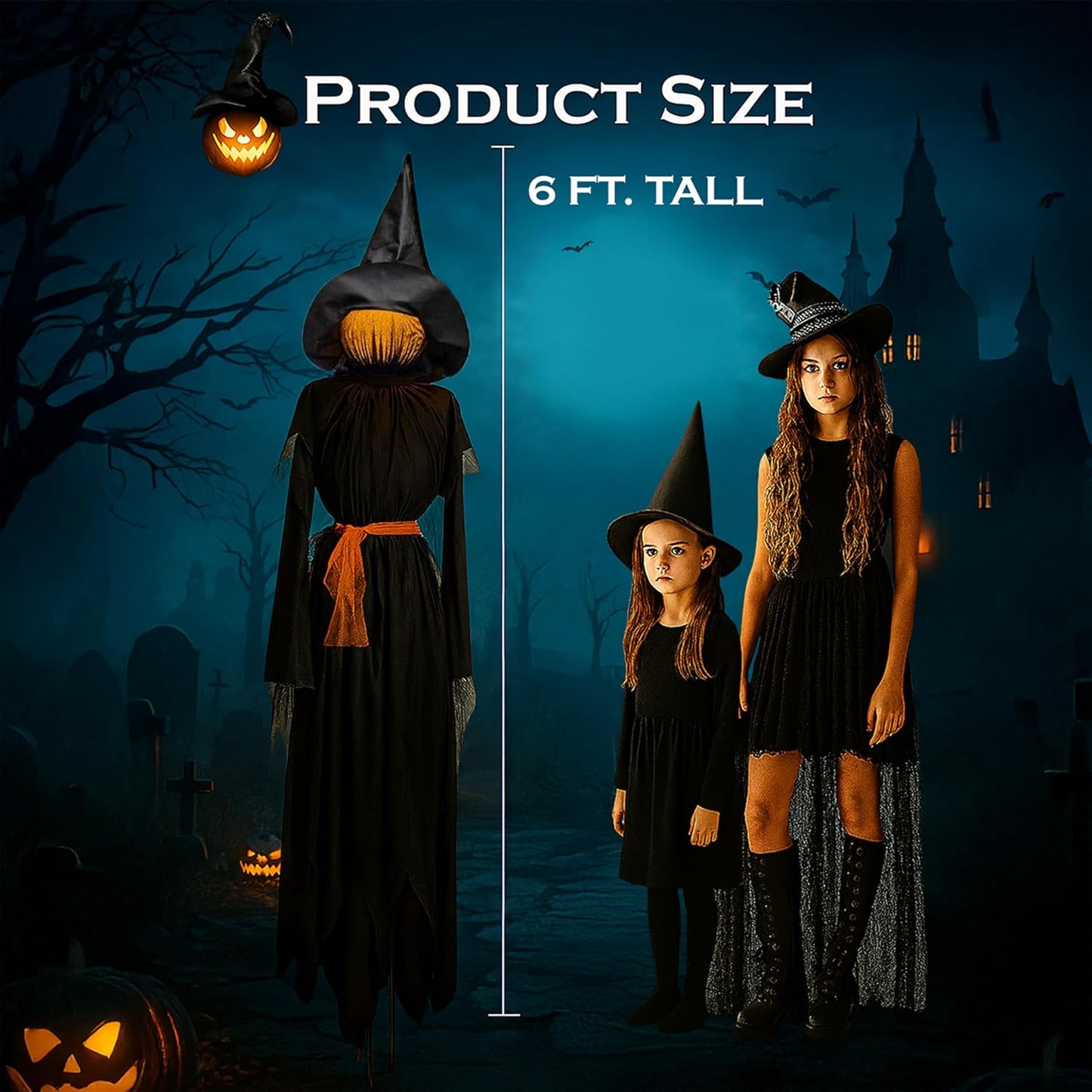 LED Halloween Black Witches with Hats Stakes
