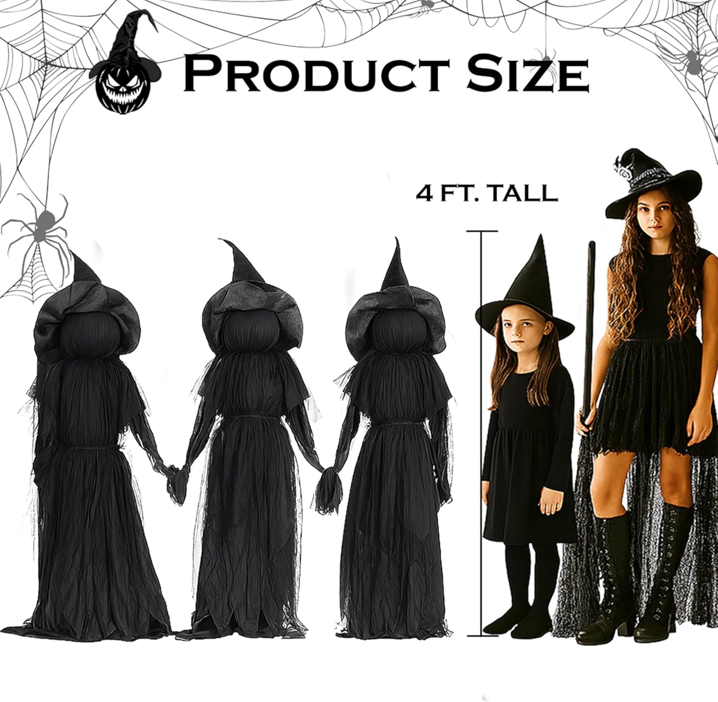 LED Halloween Black Witches with Hats Stakes