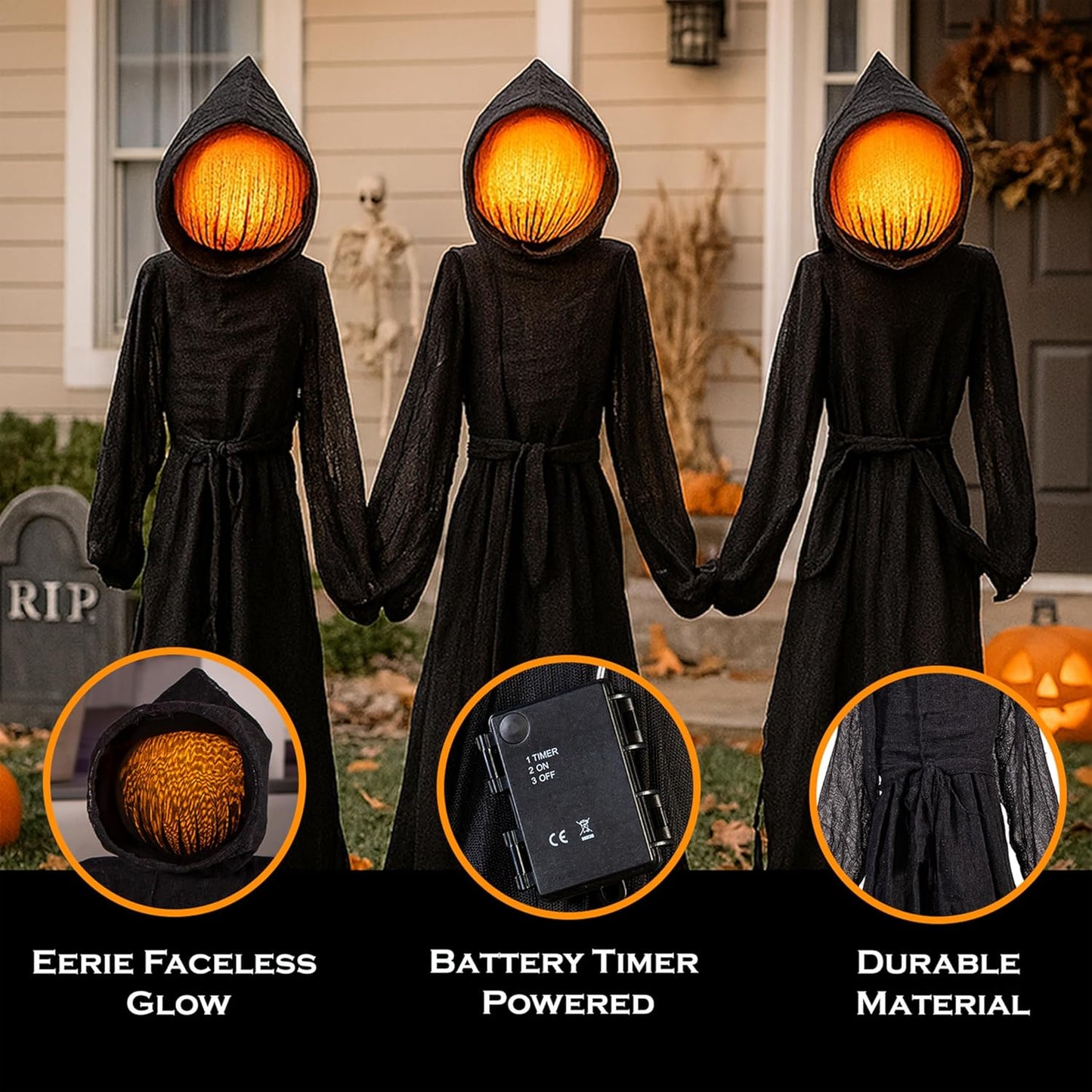 LED Halloween Black Witches with Hats Stakes