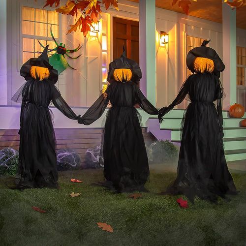 LED Halloween Black Witches with Hats Stakes