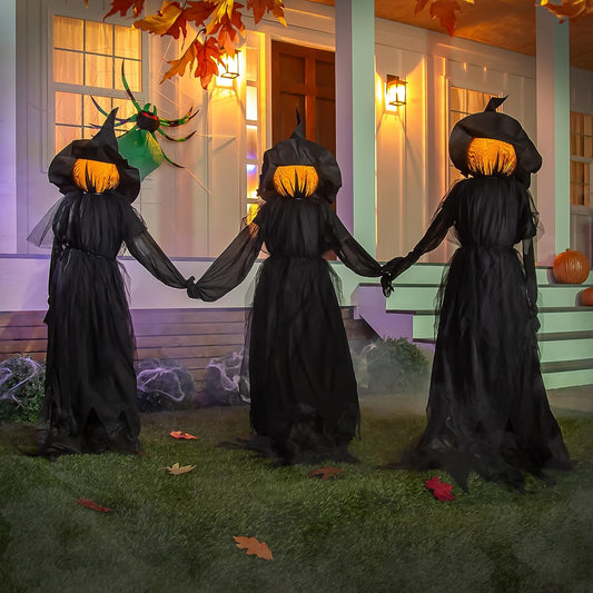 LED Halloween Black Witches with Hats Stakes